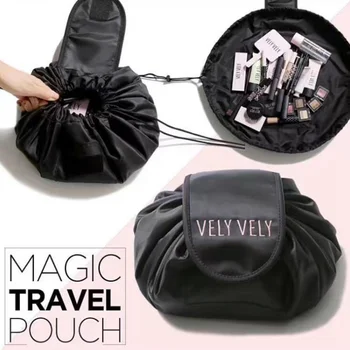 

High Capacity 2018 Women fashion Polyester Travel Barrel Shape Cosmetic Bag beauty makeup bag Wash Bag Makeup bathroom Organizer