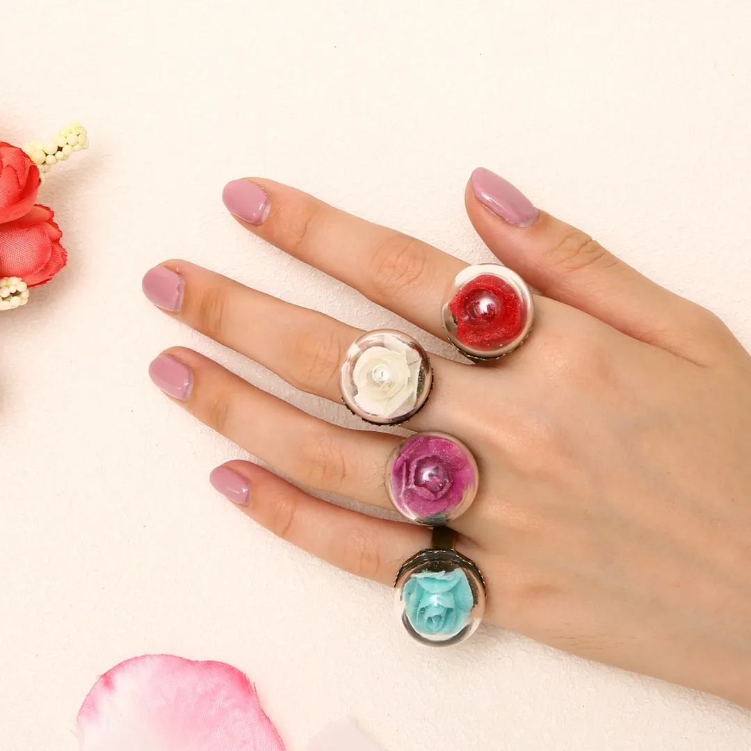 

Fashion Femme Jewelry Bijoux Vintage Luminous Glass Ball Flower Ring Chic Glow In The Dark Opening Adjustable Rings