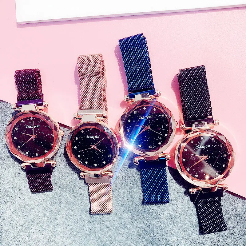 

Ladies Starry Sky Watch Drop Shipping Luxury Rose Gold Women Dress Wrist Watch Steel Magnetic Mesh Clock Female relogio feminino