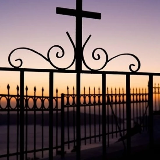 Greece  Santorini  Fira  iron cross  Christianity Poster Print by Darrell Gulin (11 x 17)