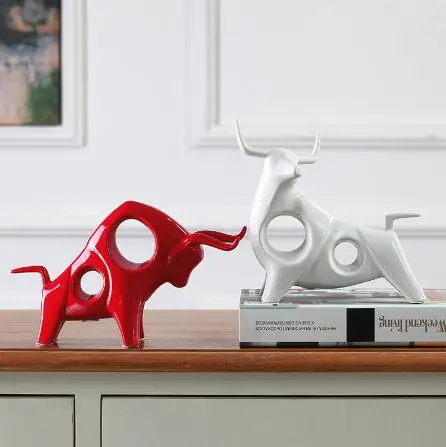 Красный белый керамический Творческий КОРОВА bull home decor ремесел украшения комнаты