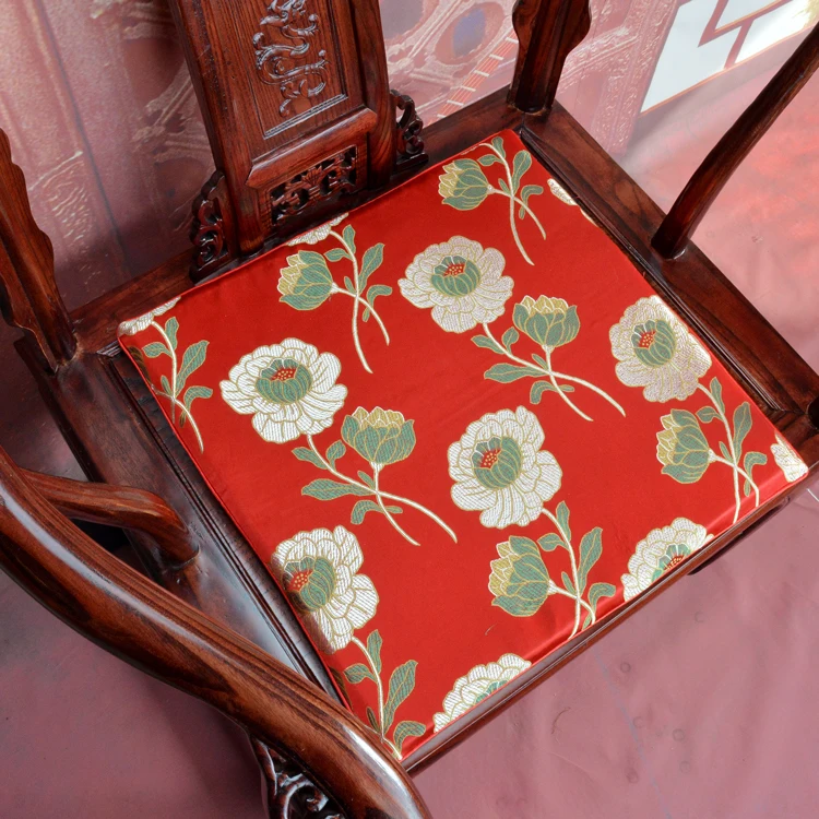 Luxury Flower Square Seat Cushion Office Chair Pad Chinese Silk Chair