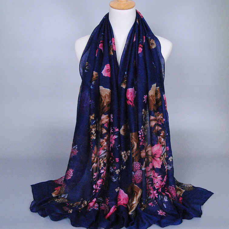 

MSAISS Long Chiffon Silk scarves Designer Woman Fashion New Design Peacock Flower print scarves mu210
