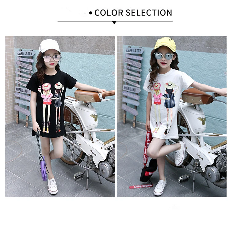 Soft Cotton T shirts For Girls Teenagers Dress Cartoon Long Tops Summer Fashion Kids Clothes Casual Short Sleeve Children's Tees (3)