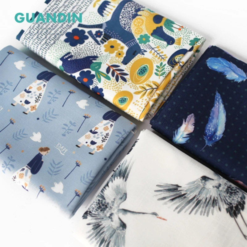 

GUANDIN,Printed Cotton Linen Pillow Fabric Tablecloth Curtain Background Cloth DIY Handmade Material Four Collection Half Meter