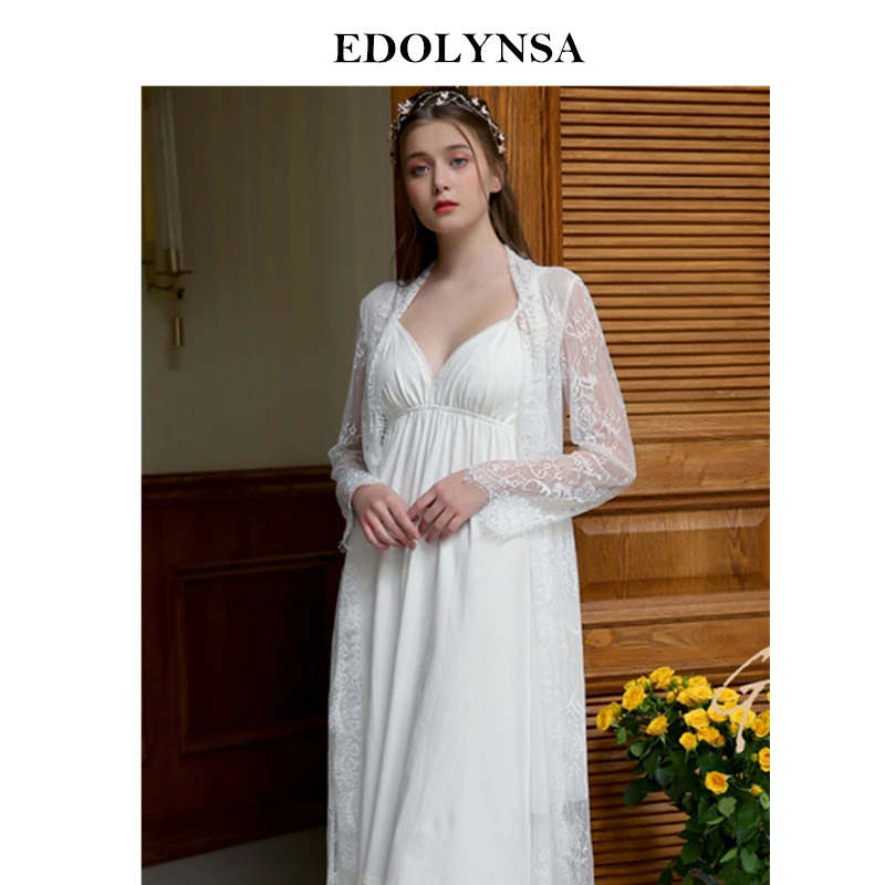 

2019 Sleepwear Women Robe Gown Set Transparent Lace Bathrobe Kimono Sexy Sleep Dress Vintage Princess Robe Bride Nightwear H814