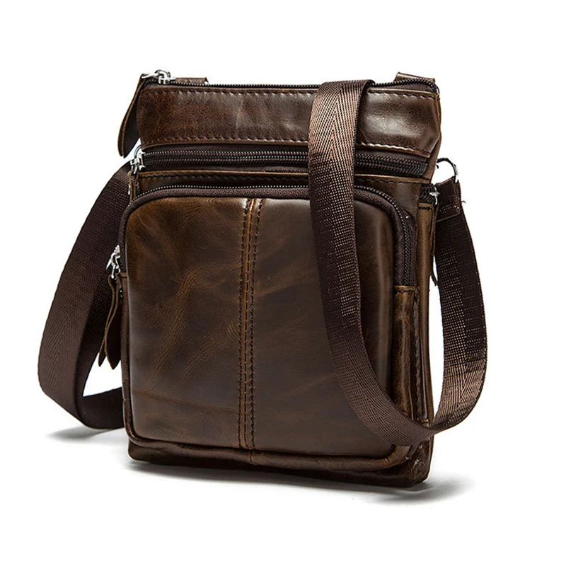 جلد طبيعي حقائب كتف الرجال Crossbody حقيبة مصمم جلد البقر الطبيعي حقائب كتف خمر صغيرة رفرف جيب حقيبة يد