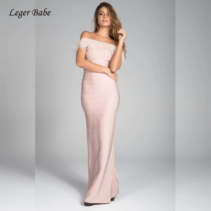 

Maxi Bandage Dress Sexy Feathers Slash Neck Off Shoulder Vestidos Split Long Dress Summer Fashion Celebrity Evening Party Club