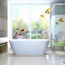 Static Cling Stained Glass Window Film Frosted & Opaque Privacy Home Decor Digital print Removable BLT205 Swim in Seabed Cartoon