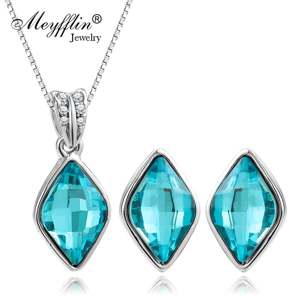 

Meyfflin 6 Colors Women Jewelry Set Glass Crystal Geometric Jewelry Sets Wedding Engagement Jewelry Valentine's Day Gift