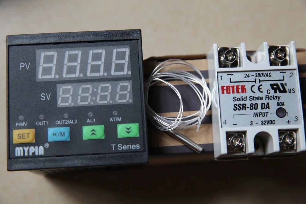 

90-265V AC/DC F/C PID Temperature Controller Thermostat 72WmmX72HmmX80Lmm TA7-SNR SSR output (1 alarm)+PT100 Sensor +80A SSR DA