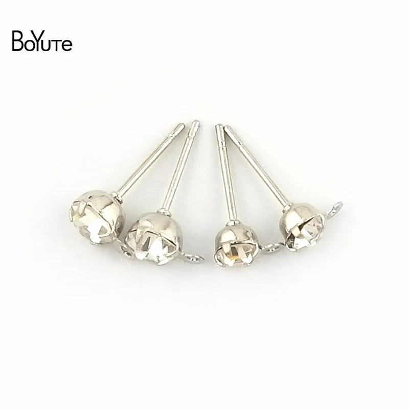 BoYuTe (20 PiecesBag) 4-5-6-8MM Crystal Stud Earrings Gold White K Plated Ear Pin with Loop Diy Hand Made Jewelry Accessories (3)