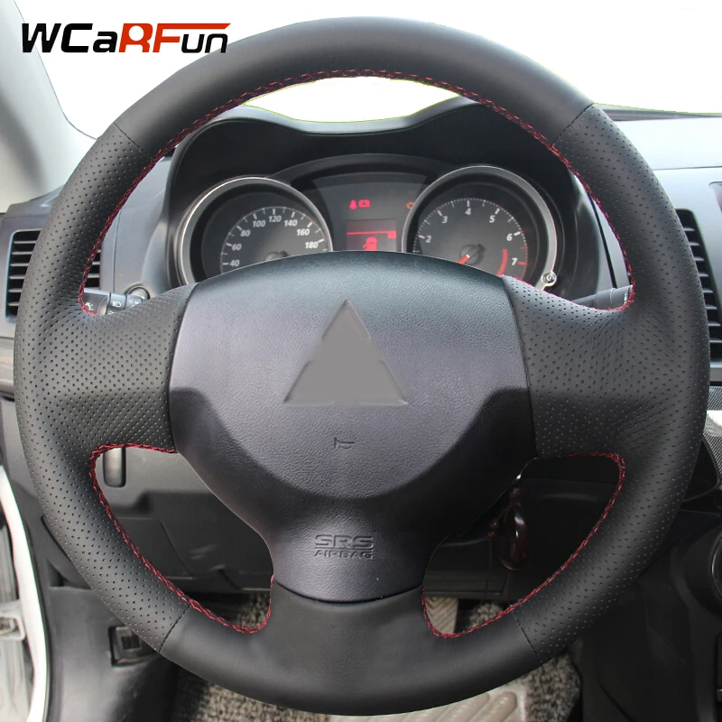 WCaRFun ручная работа черный кожаный чехол на руль для Mitsubishi Lancer EX 10 Lancer X Outlander