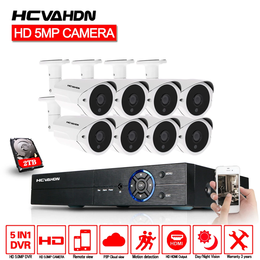 

HCVAHDN 5.0MP Security Camera System 5MP CCTV Surveillance Kit 8CH DVR 1944P Video Output Kit CCTV Easy Remote View on Phone