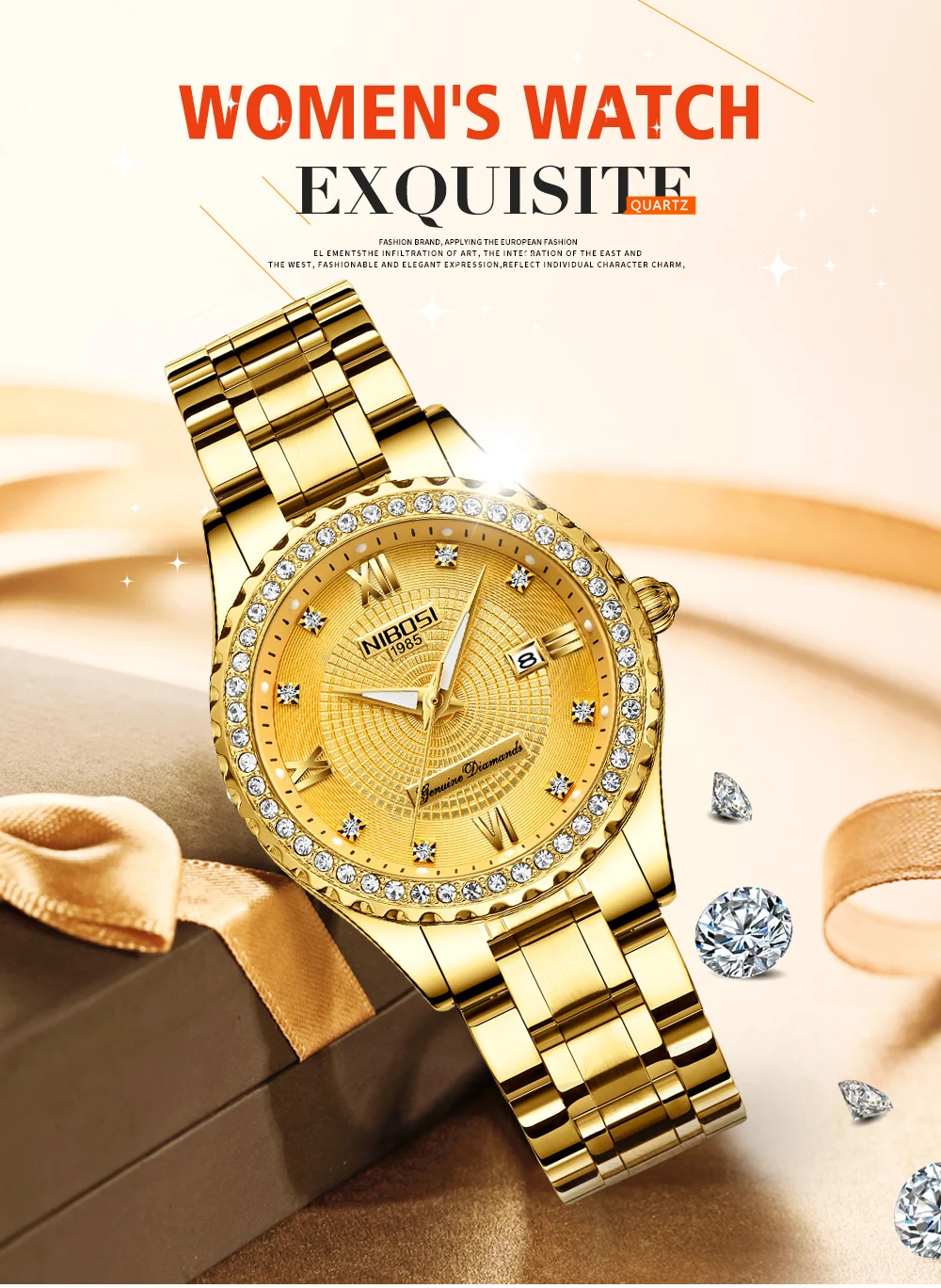 Relogio Feminino NIBOSI  Brand Luxury Women Watches Waterproof Lady Watches 2018 With Crystal Quartz Watches Women Gold  Clock   (1)