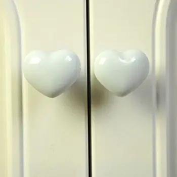 

4pcs Handle Ceramic Door Knob Heart Shape for Closet Drawer White