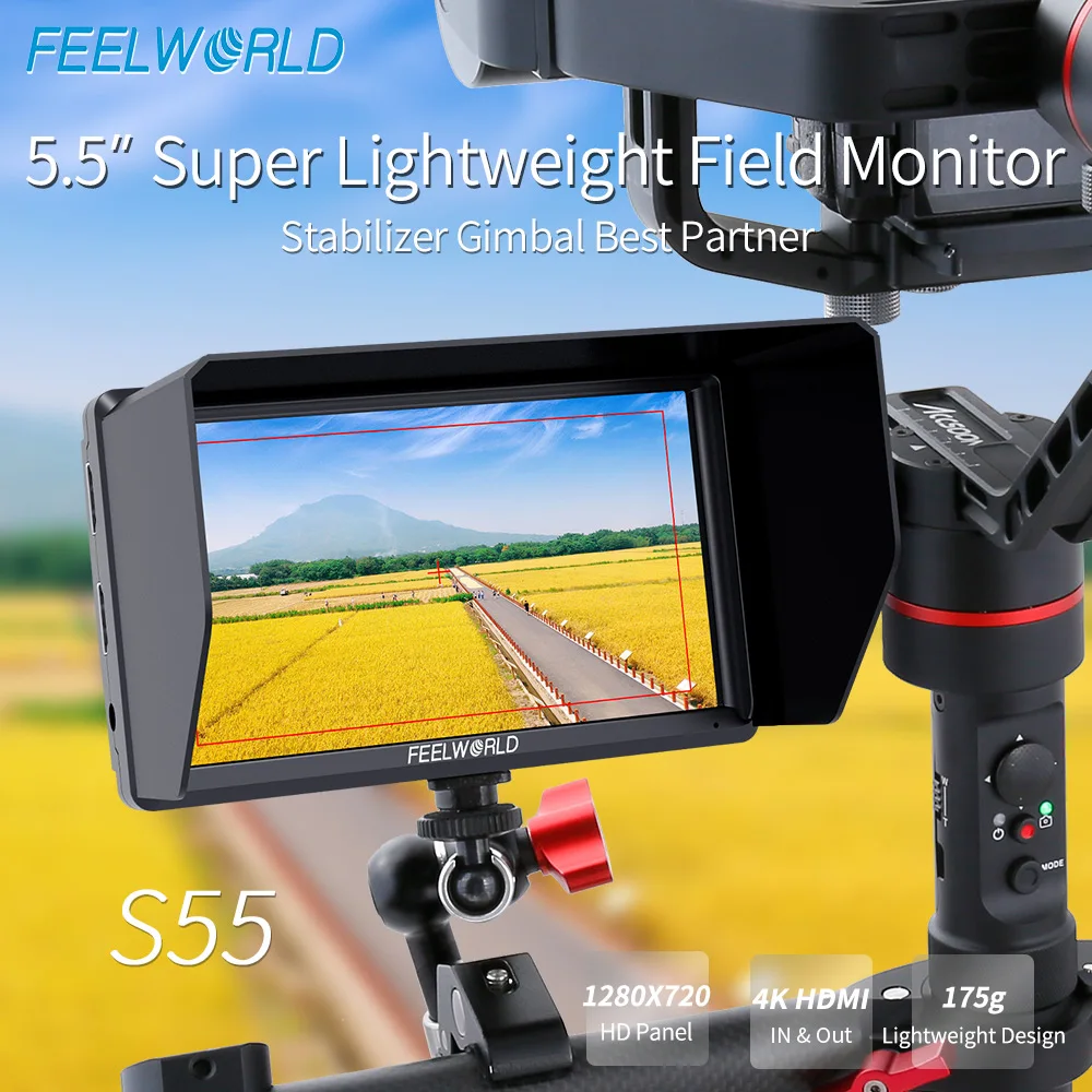 

FEELWORLD S55 5.5Inch IPS DSLR Camera Field Monitor 4K HDMI 1280x720 DC Output LCD Monitor for Sony Nikon Canon Cameras Shooting