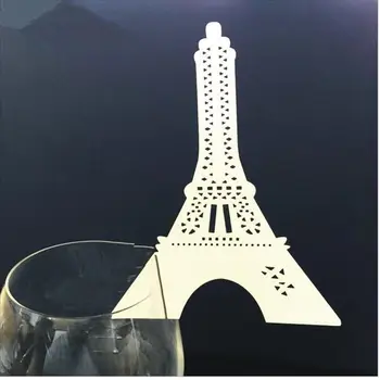 

100pcs Lacer Cut Paper Eiffel Tower cards Table Paper Wine Glass Cup Card Escort Table Mark for Wedding Party Home Decorations