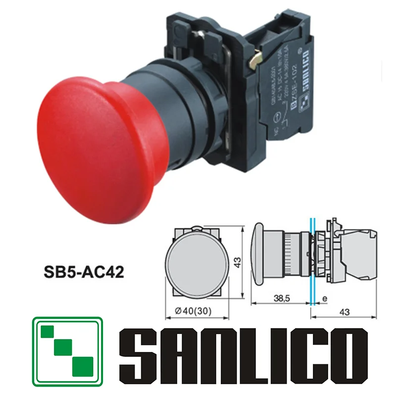 

waterproof emergency stop mushroom head push button switch SB5(LA68S XB5)-AC42 momentary spring return
