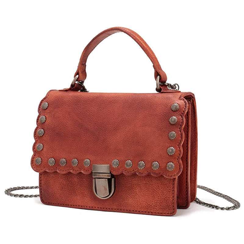 

BJYL 2018 women's handbags new genuine leather female shoulder Messenger bag small rivet square bag ladies chain mini bags