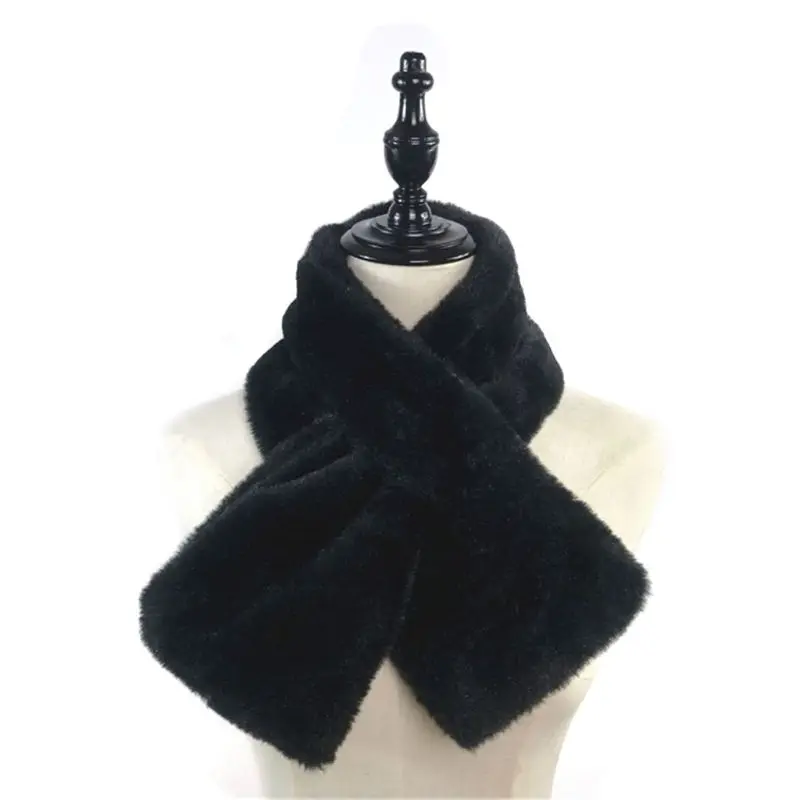 Женский зимний плотный плюшевый шарф из искусственного кроличьего меха, Одноцветный воротник, шаль для шеи, теплые болеро, вязаный шейный платок, длинные накидки