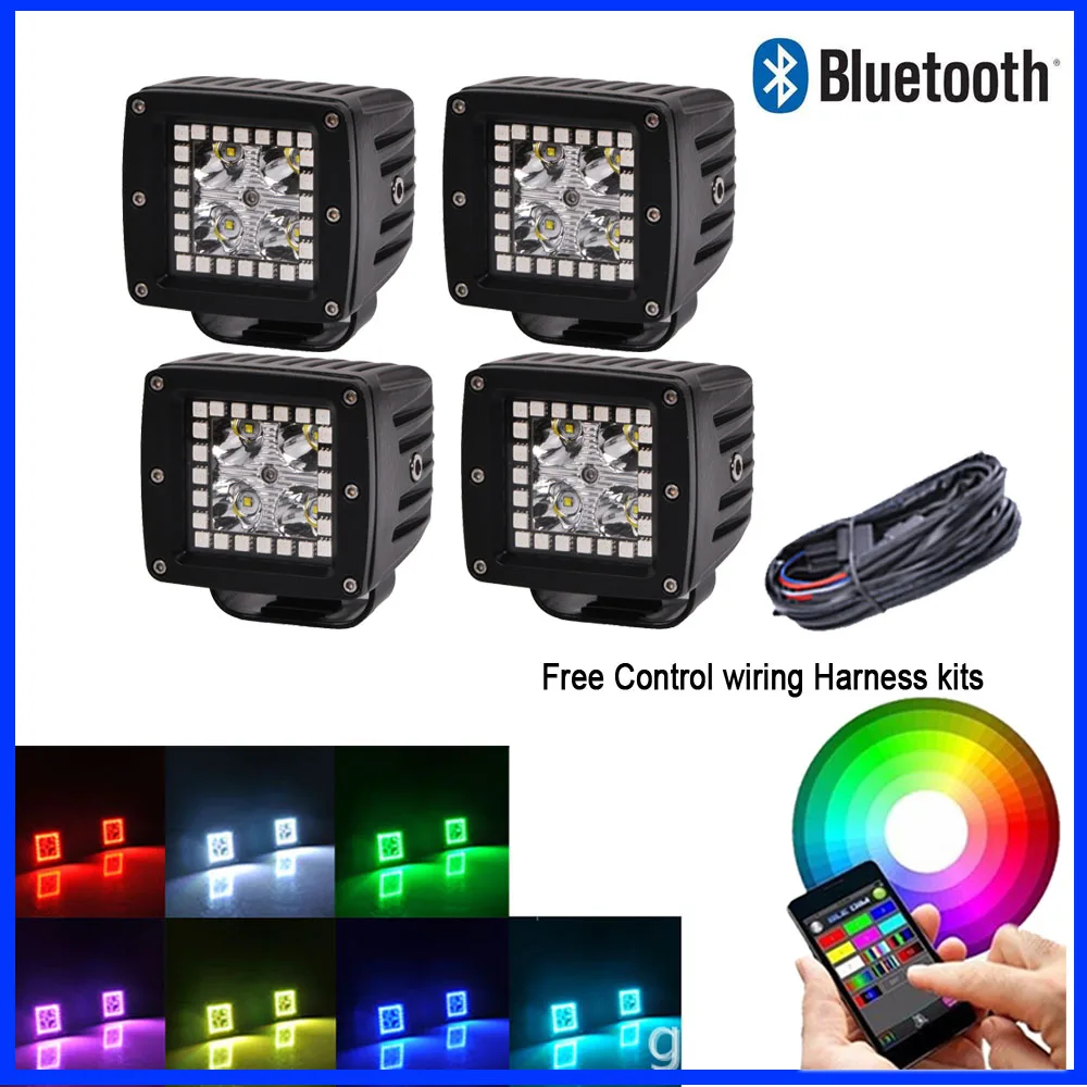 4 шт. 16 Вт Светодиодная панель для работы 3 дюйма кубические стручки с rgb кольцом
