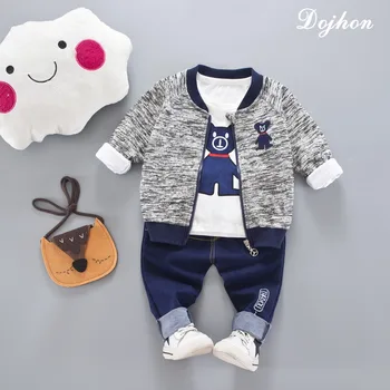

3pcs/set Baby Boy Tees+Harlan pant+Knit Cardigan NEW Spring Cotton Kids Boy Clothing Set for Bebes Bear Boy Children Clothes