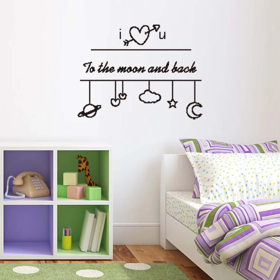 Wall Sticker I Love You To The Moon And Back Wall Decal Quote Kids Room Decor Decals  For Nursery  Childrens Bedroom Love Quote (3)