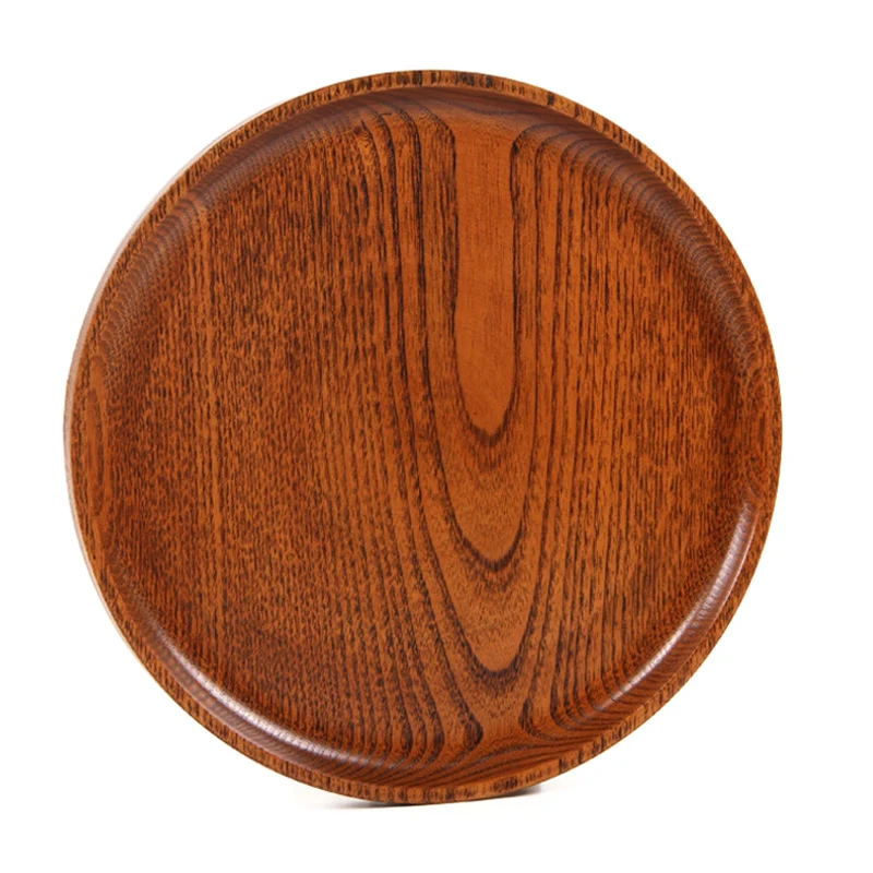 Round Solid Wood Tea Tray Serving Plate Large Fruit Food Snack Serving Platter Storage Tray Coffee Tray Wooden Kitchen Utensils (2)