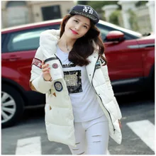 2017 New Fashion Winter Women Coat Lady Cotton Jackets Hooded Badge Patch Slim Long Parka Warm Overcoat Casual Parkas S-3XL