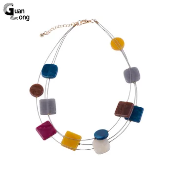 

GuanLong Classic Fashion Acrylic Necklaces Women With Colorful Resin Geometric Round Pendant Metal Chains Necklace Party Jewelry