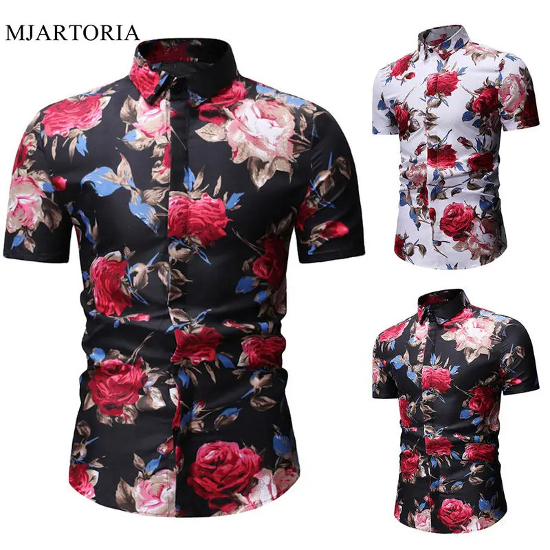 

Fashion Floral Print Hawaiian Shirt Summer Short Sleeve Camisa Masculina Slim Fit Beach Shirts Men Dress Casual Camisa Social