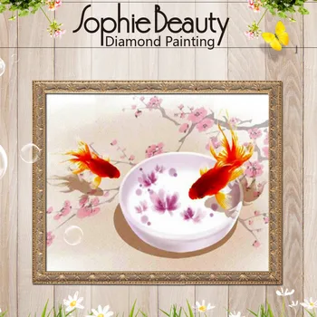 

2018 Promotion Real Diy Diamond Pattern Cross Stitch Full Embroidery Fish With Wintersweet Needlework Mosaic Square Rhinestones