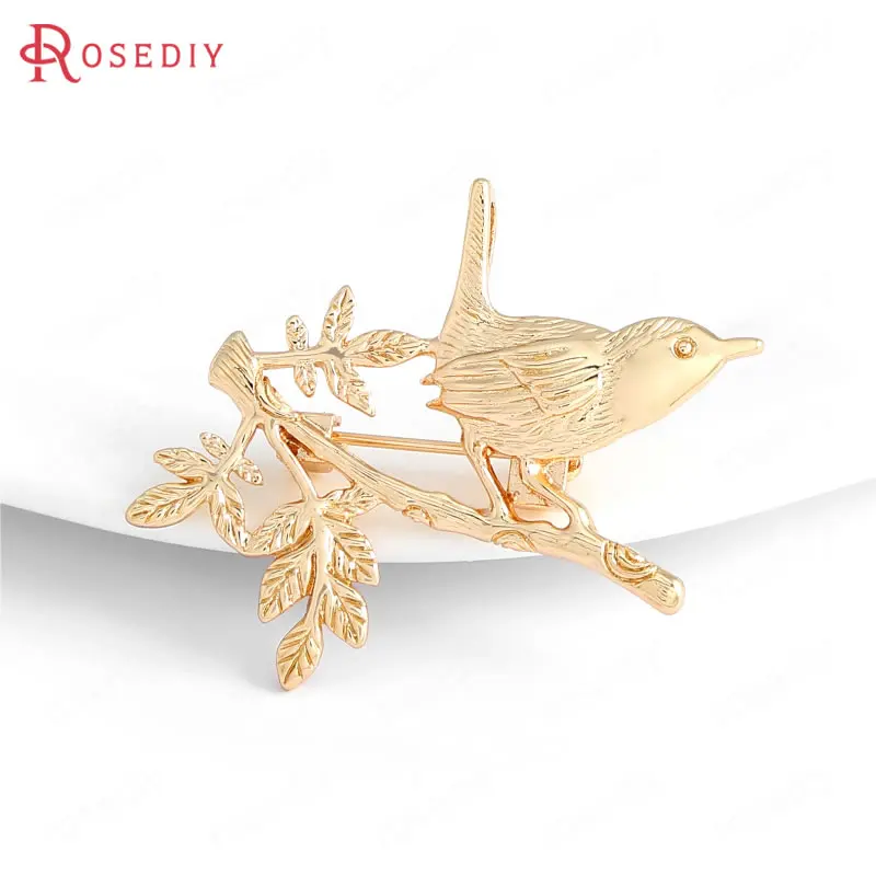 

(33166)4PCS 34.5*35MM Pin thickness 1MM Brass 24K Champagne Gold Color Plated Bird Brooch Jewelry Findings Accessories