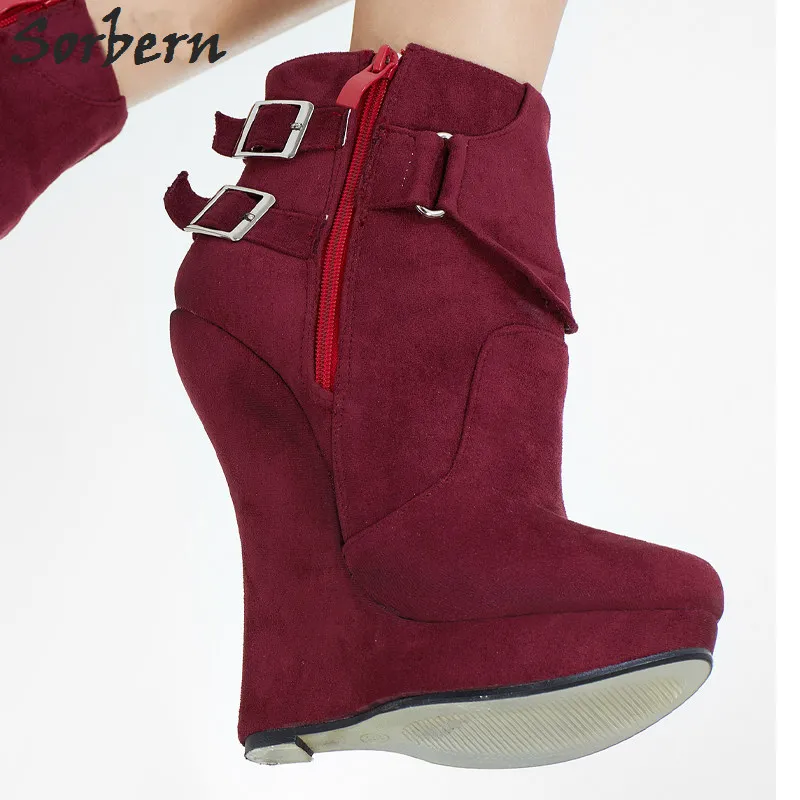 Sorbern Wine Red Ankle Boots Wedge High 