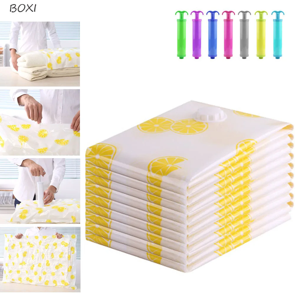 

Boxi Storage Bag Organizer Transparent Border Foldable Seal Vacuum Compressed Clothing Quilt Travel Organizador Saving Space Bag