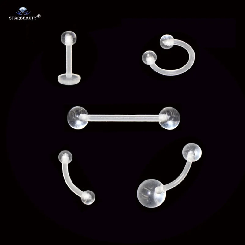 5 pcs/set Clear Fake Nose Ring Septum Belly Ring Earring Plastic Labret