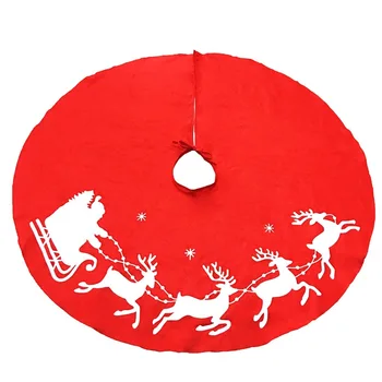 

1pcs Lovely Red Christmas Tree Skirt Sled Reindeer and Snowflakes 100cm/39.5in Cover Base Decoration Xmas Tree Cover Decor