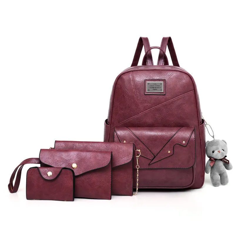 

BOSTANTEN Vintage Backpack Female Leather 4 Pcs Bear Brown College Anti Theft New Shoulder Travel Ladies Backpacks Soft Mochila