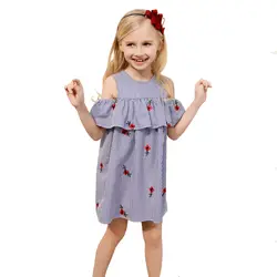 Модное летнее платье для девочек из хлопка для малышей Vestido Shoulderless голое плечо печати для детей Костюмы для От 3 до 8 лет