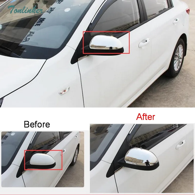 

Tonlinker Cover sticker for KIA K2 RIO 2017-18 Car styling 2 pcs ABS Chrome External rearview mirror anti-chafing cover stickers
