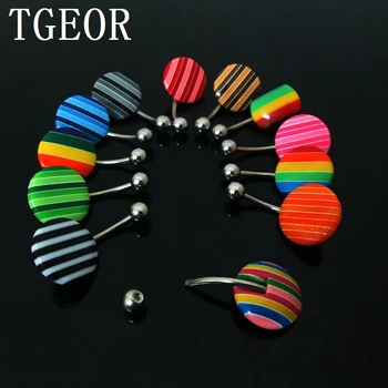 

Hot wholesale free shipping piercing mixed style navel ring UV acrylic with logo pattern print round shape belly button ring