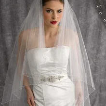 Белый/слоновой кости Шампань 1 слой ручной работы бисером края высокого качества свадебная фата невесты вуаль свадебные аксессуары Veu de Noiva