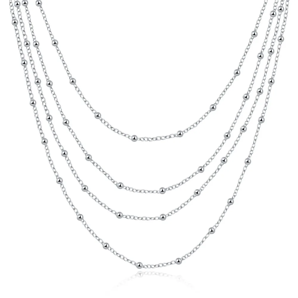 Модное винтажное простое дизайнерское четырехслойное длинное ожерелье с цепочкой 925 пробы Серебряное ожерелье для женщин подарок на помолвку