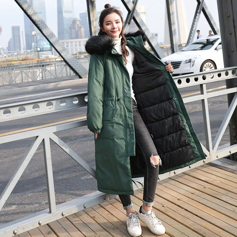 2019 Winter New Korean Style Long Parka Jacket Fashion Down Cotton Outerwear Slim Women Hooded Fur Collar Thicken Overcoat f1351
