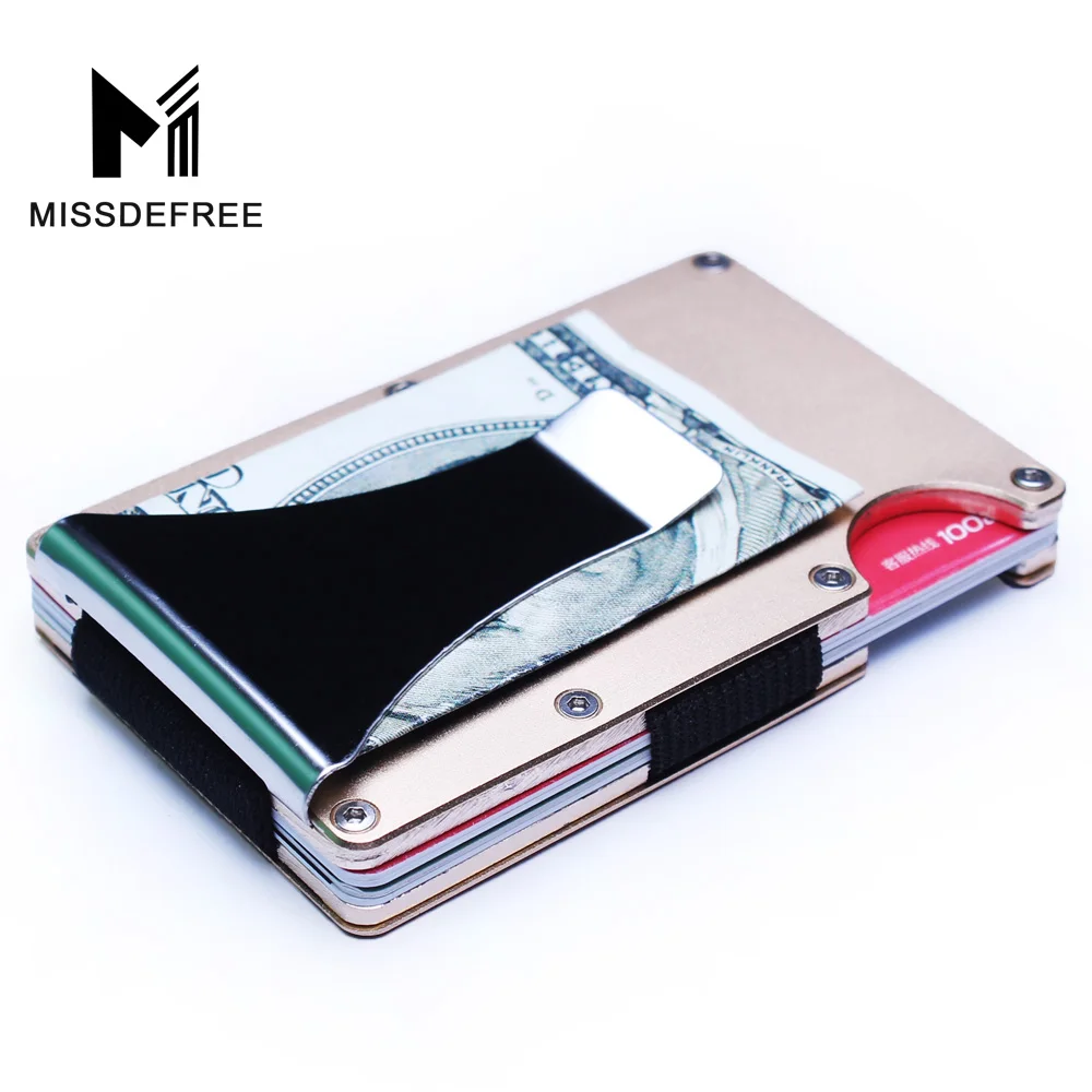Алюминиевый мини кошелек с блокировкой Rfid тонкий металлический защитой от