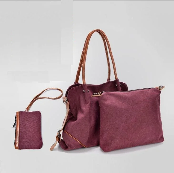 Fashion 3pcs font b set b font Canvas Composite bag Women font b Handbag b font