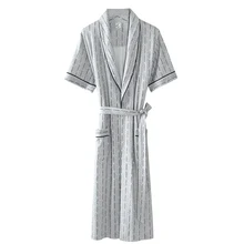 Полосатый халат с принтом мужские хлопковые пижамы с коротким рукавом ночная рубашка мужские тонкие длинные халаты мягкие летние домашние отельные летние