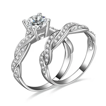 2 Pcs Women's 925 Rhinestone Engagement Wedding Ring Set 7DJQ