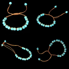 Браслет из натурального камня для мужчин бирюзовые бусины Бохо веревка плетеные браслеты на запястье для женщин ручной работы Плетение ювелирных изделий